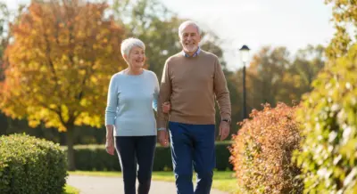 Un couple de seniors actifs marchant en extérieur